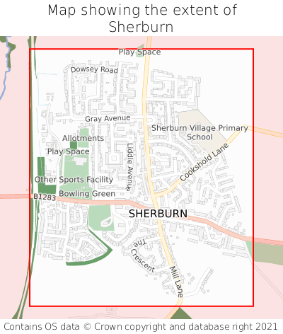 Map showing extent of Sherburn as bounding box