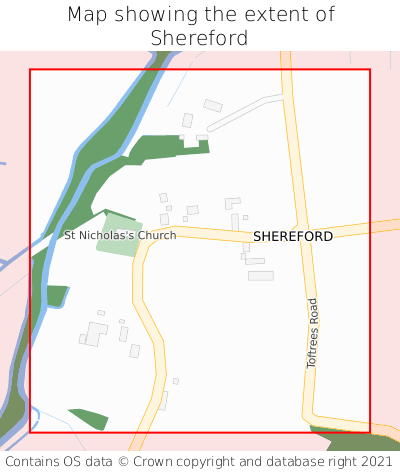 Map showing extent of Shereford as bounding box
