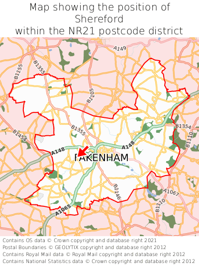 Map showing location of Shereford within NR21
