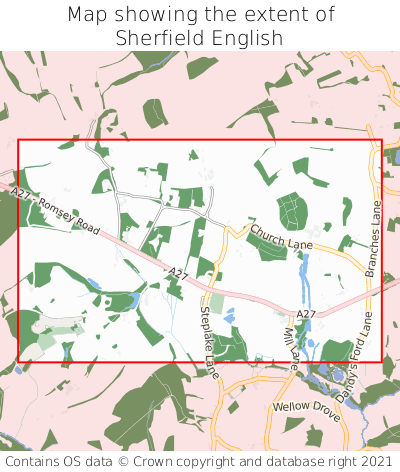 Map showing extent of Sherfield English as bounding box