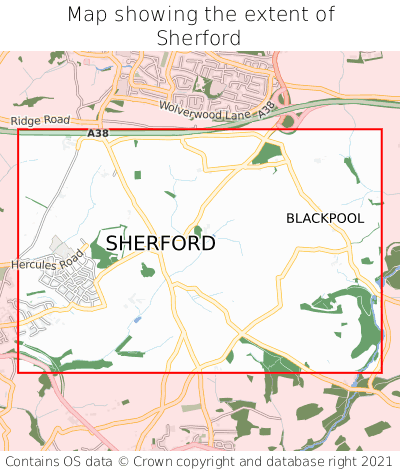 Map showing extent of Sherford as bounding box