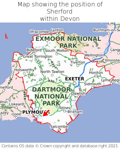 Map showing location of Sherford within Devon