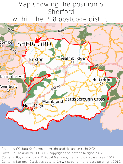 Map showing location of Sherford within PL9