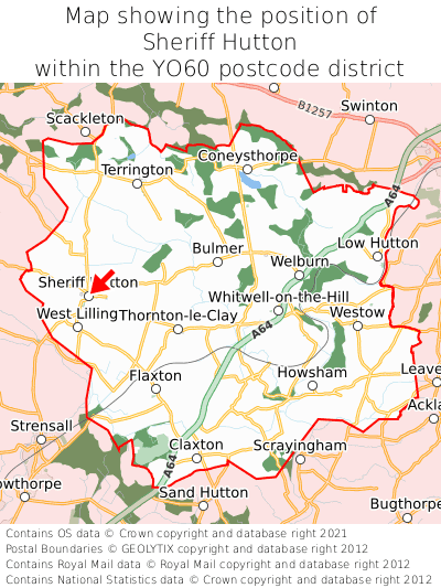 Map showing location of Sheriff Hutton within YO60