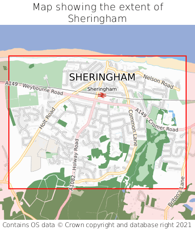 Map showing extent of Sheringham as bounding box