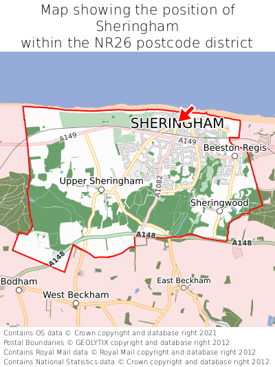 Map showing location of Sheringham within NR26