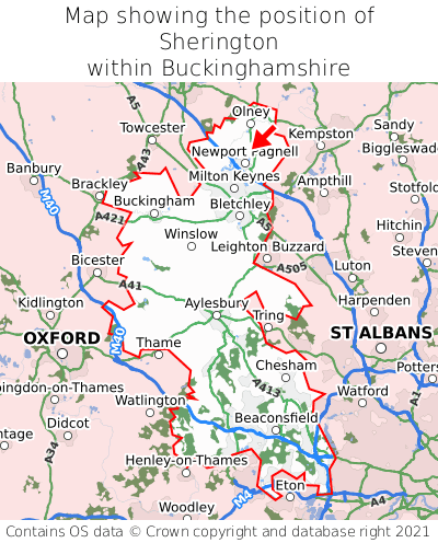 Map showing location of Sherington within Buckinghamshire