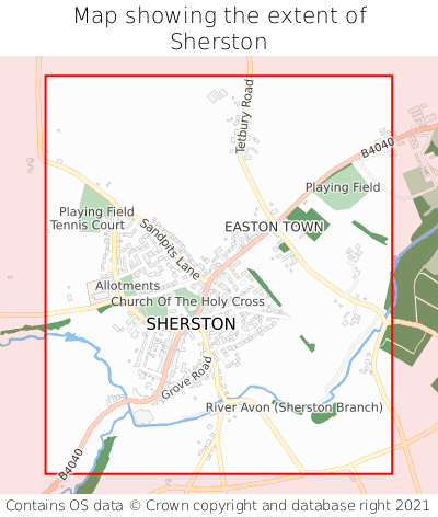 Map showing extent of Sherston as bounding box