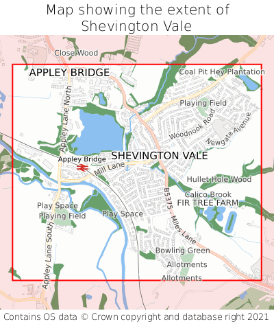 Map showing extent of Shevington Vale as bounding box