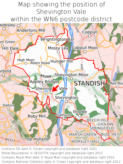 Map showing location of Shevington Vale within WN6
