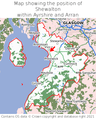 Map showing location of Shewalton within Ayrshire and Arran