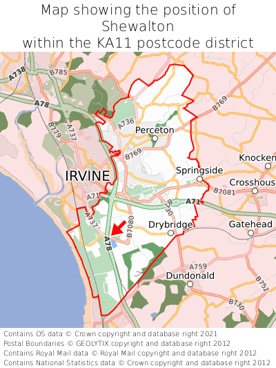 Map showing location of Shewalton within KA11