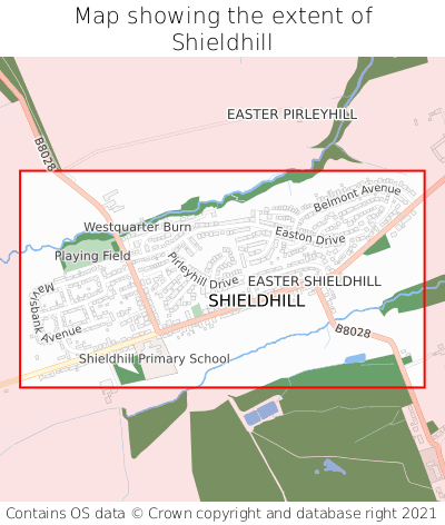 Map showing extent of Shieldhill as bounding box