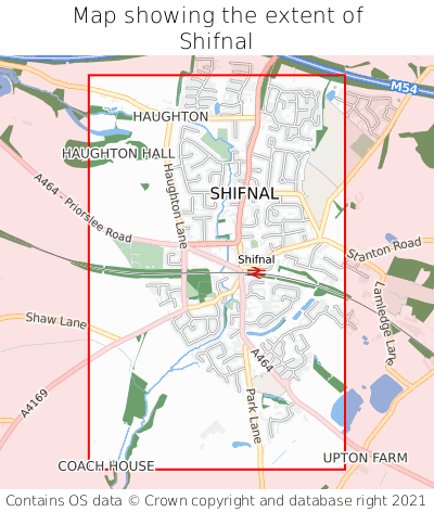 Map showing extent of Shifnal as bounding box