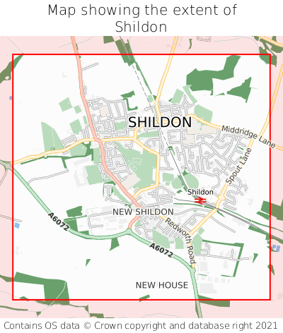 Map showing extent of Shildon as bounding box