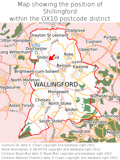 Map showing location of Shillingford within OX10