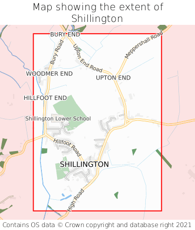 Map showing extent of Shillington as bounding box