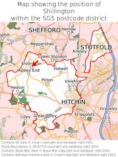 Map showing location of Shillington within SG5