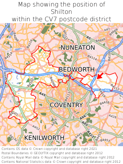 Map showing location of Shilton within CV7