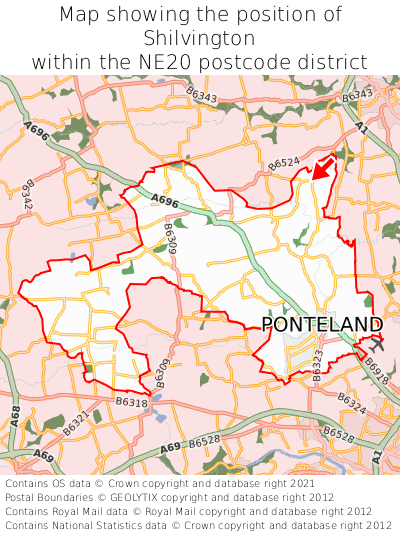 Map showing location of Shilvington within NE20