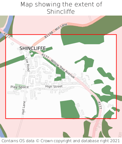 Map showing extent of Shincliffe as bounding box