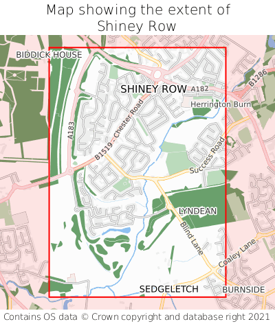 Map showing extent of Shiney Row as bounding box
