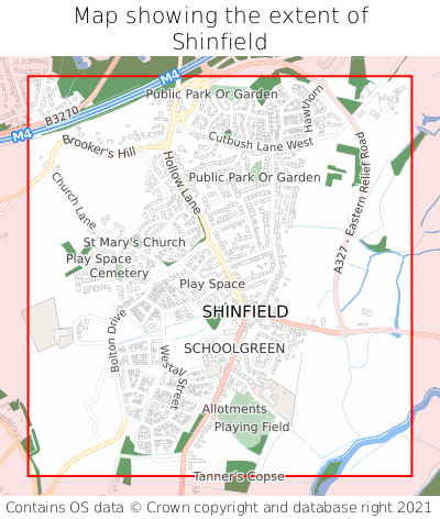 Map showing extent of Shinfield as bounding box