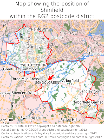 Map showing location of Shinfield within RG2