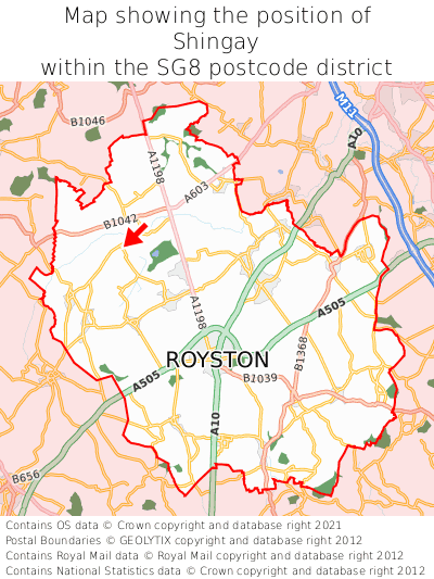 Map showing location of Shingay within SG8