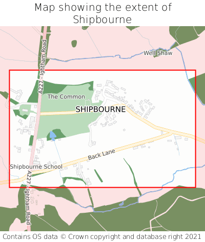 Map showing extent of Shipbourne as bounding box