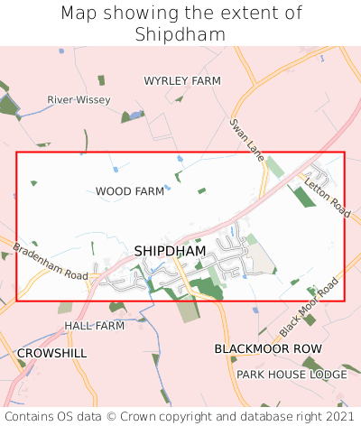 Map showing extent of Shipdham as bounding box