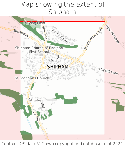 Map showing extent of Shipham as bounding box