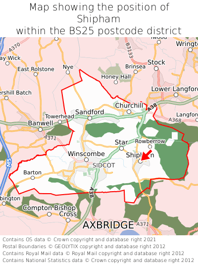 Map showing location of Shipham within BS25