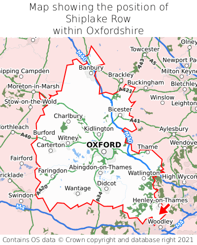 Map showing location of Shiplake Row within Oxfordshire