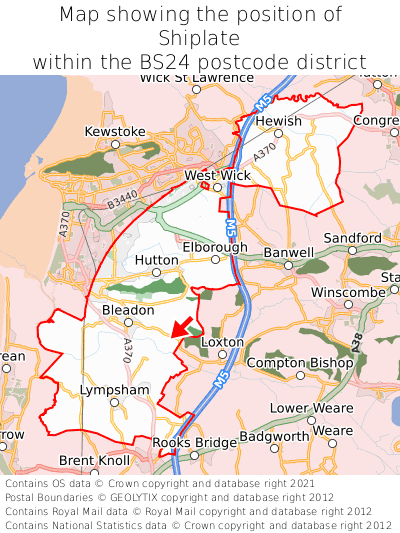 Map showing location of Shiplate within BS24