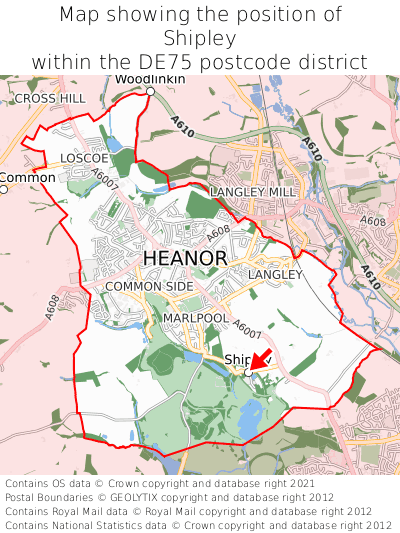 Map showing location of Shipley within DE75