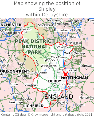 Map showing location of Shipley within Derbyshire