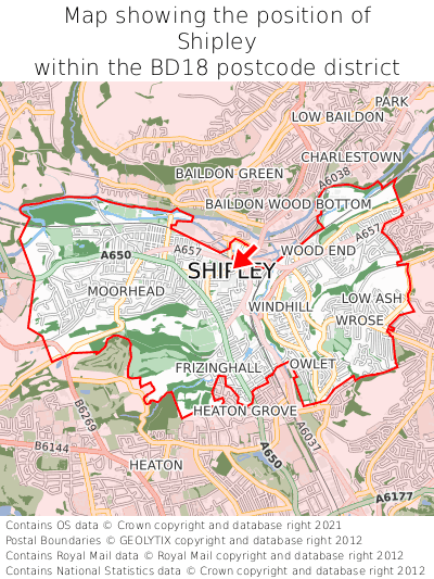 Map showing location of Shipley within BD18