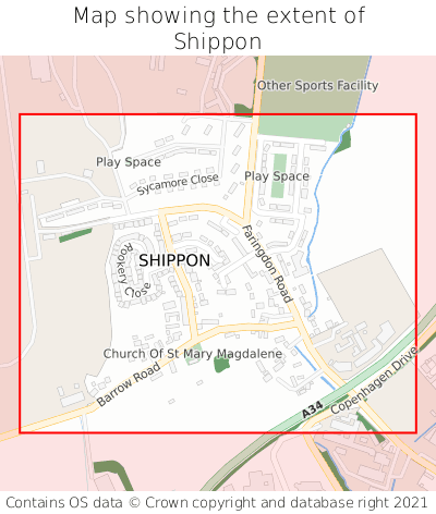 Map showing extent of Shippon as bounding box