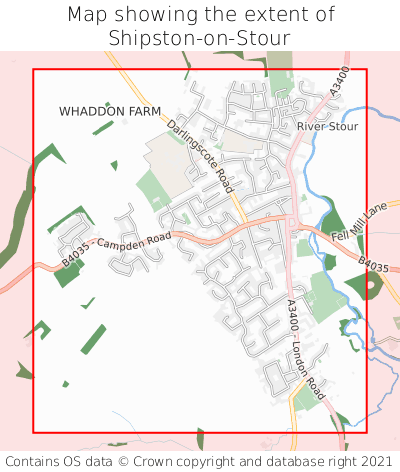 Map showing extent of Shipston-on-Stour as bounding box