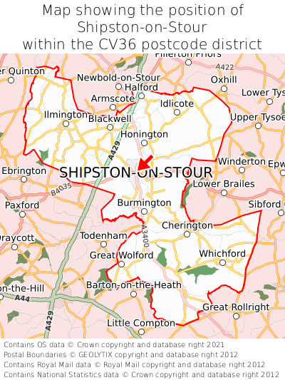 Map showing location of Shipston-on-Stour within CV36
