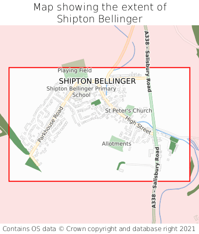 Map showing extent of Shipton Bellinger as bounding box