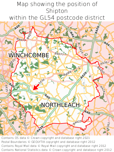 Map showing location of Shipton within GL54