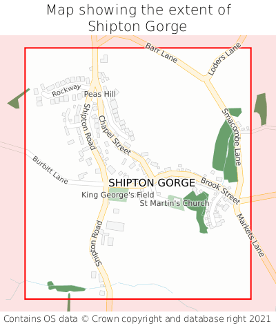 Map showing extent of Shipton Gorge as bounding box
