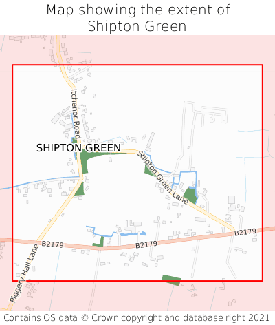 Map showing extent of Shipton Green as bounding box
