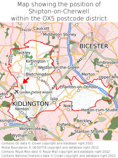 Map showing location of Shipton-on-Cherwell within OX5