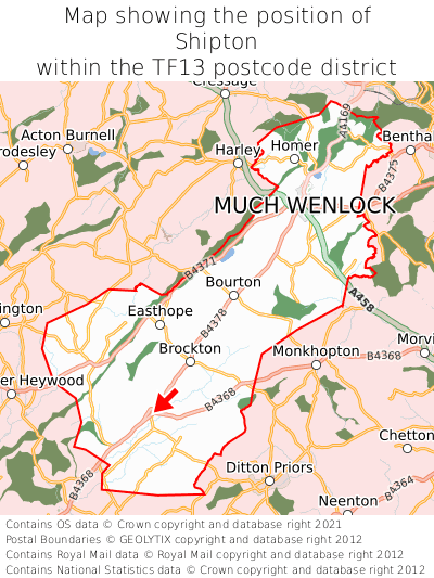 Map showing location of Shipton within TF13