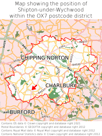 Map showing location of Shipton-under-Wychwood within OX7