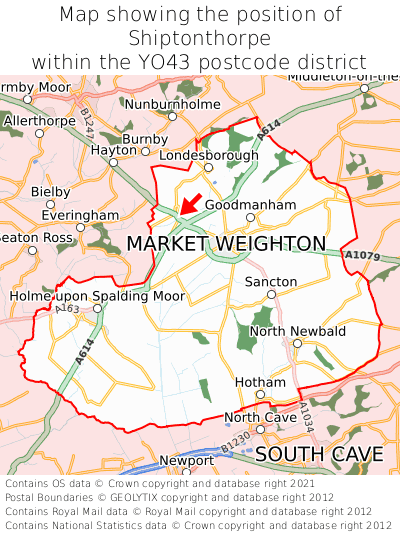 Map showing location of Shiptonthorpe within YO43