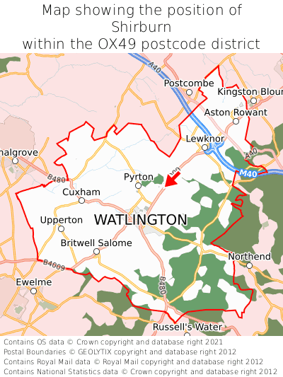 Map showing location of Shirburn within OX49